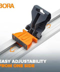 NGX 96 Inch Clamp Edge System With Quick Connect And Quick Lock Lever, close-up of adjustability feature on aluminum rail.