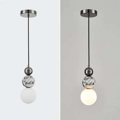 Aolyzmt Natural Alabaster Marble Pendant Light, Modern Cylinder LED Hanging Lamp, Black Gold Ceiling Light Fixture with Frosted White Glass Shade for Kitchen Island, Dining Room, Living Room, Bedroom hanging pendant lamp with frosted glass and marble accents.