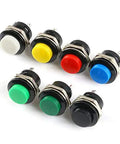 Seven 16mm momentary push button switches in red, green, yellow, white, black, blue, blackish green for arcade cabinets.