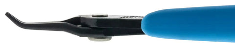 Close-up of Bent Nose Pliers 450BN For Jewelry Making And Stringing Thin Precision Grip showing ergonomic handle and bent tip.