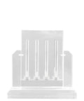 Transparent Acrylic Car Oil Quality Comparator Stand Four Hole Design For Quick Visual Oil Color And Level Check In Workshops Garages And Performance Tuning, clear 4-hole acrylic stand front view