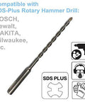 5-pack SDS-Plus hammer drill bits, 3/16 x 6 in, metal bits compatible with Bosch, DeWalt, Makita, Milwaukee