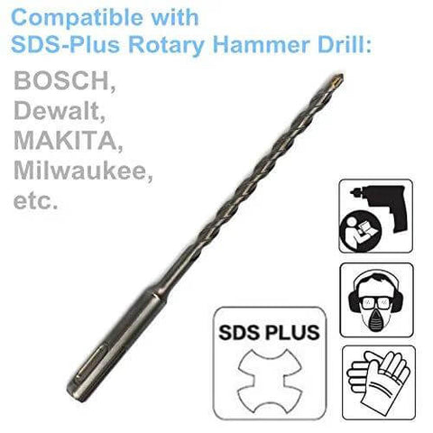 5-pack SDS-Plus hammer drill bits, 3/16 x 6 in, metal bits compatible with Bosch, DeWalt, Makita, Milwaukee