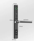 All Weather Smart Door Lock With Hella Durable Fingerprint Entry Smart App Control And Physical Key Backup No Sweat Mounting for heavy duty exterior doors, black touchscreen design.