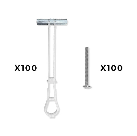 100 Pack Heavy Duty Quick Toggle Anchors With Bolts Set For Drywall Metal Studs And Concrete Block Holds 260 Plus Lbs Per Set