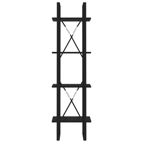 Black Four Tier Book Cabinet With Engineered Wood Shelving Industrial Style Tall Bookshelf For Living Room Or Home Office Durable Storage For Books Mags And Decor 55.1 Inch Tall
