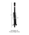 9 Inch Auger Bit For 3 Point Post Hole Digger With Fishtail Point HD Steel Digging Bit Only 24 Inch Drilling Depth Bolt On Safety Cover