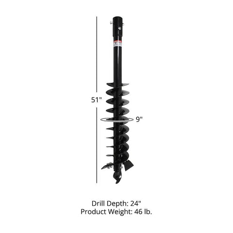 9 Inch Auger Bit For 3 Point Post Hole Digger With Fishtail Point HD Steel Digging Bit Only 24 Inch Drilling Depth Bolt On Safety Cover