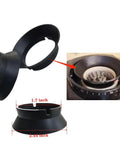 Silicone Gasket Replacement Two Pack For Electric Conical Burr Coffee Grinder Durable Seals To Keep Your Brew Fresh Prevent Leaks Easy Install For Tight Fit And Long Lasting Performance black silicone gaskets with sizes shown and installation view