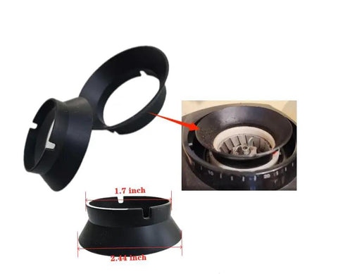 Silicone Gasket Replacement Two Pack For Electric Conical Burr Coffee Grinder Durable Seals To Keep Your Brew Fresh Prevent Leaks Easy Install For Tight Fit And Long Lasting Performance black silicone gaskets with sizes shown and installation view