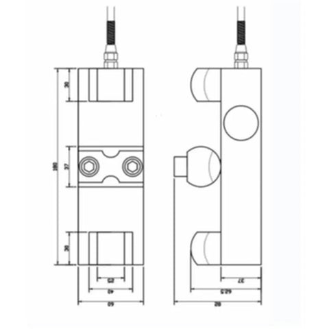 Straight Shootin Bypass Tension Sensor For Wire Rope Handling Featuring Heavy Duty Weight Load Cell And Crane Safety Limiter dimensions and design.