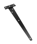 Close-up of black 10-inch Six Piece T Shaped Rust Proof Iron Door Hinge with six fixing holes for wooden doors
