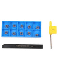 Premium Lathe Turning Tool Set With SCMCN1010H06 Holder And Ten CCMT060204 Carbide Inserts in storage box.