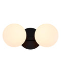 Dope Matte Black Two Light Globe Vanity Wall Sconce, Modern Mid Century Style Bathroom Light Fixture With Opal Glass Shades