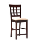 Hella Sturdy 9 Piece Square Dining Set With Counter Height Table Classic Frosted Glass Lazy Susan Smart Storage Base And Rock Solid Tan Upholstered Chairs Seating For Eight Tan upholstered chair with wooden frame and slatted back design.