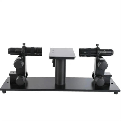 Pro Grade Horizontal Microscope For Flatness Detection With Double Head Observation And Video CCD, Includes Microscope Camera And Ready Accessories Kit For Slides, Illuminator, And More. Horizontal dual-head metal microscope on base for flatness checking