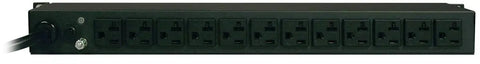 Front view of Metered PDU 20A 120V Rack Mount Power Distribution Unit With 12 Outlets 5-15/20R L5-20P Input 15 Ft Cord 1U Rack Mount.