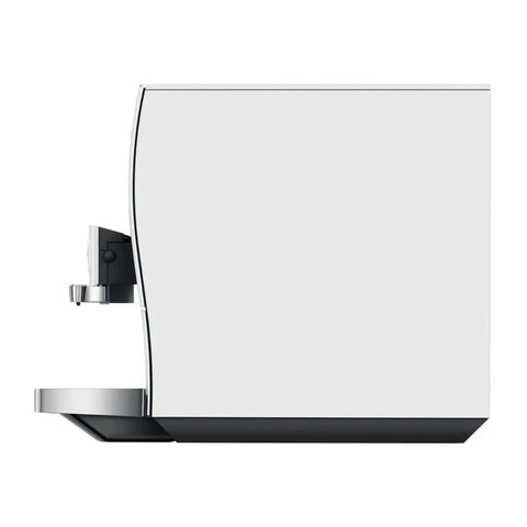 Slick Smart Fully Automatic Coffee Center With Dope Hot And Cold Brew Options Ai Powered Touchscreen Wifi App Control Integrated Grinder Diamond White Finish side profile view with sleek design.