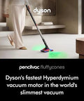 Dyson PencilVac Fluffycones cordless vacuum, black with multicolor cleaning head, side view