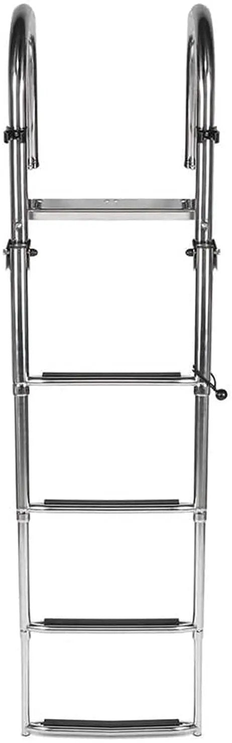 Foldable Telescoping Boat Deck Ladder With 4 Wide Non Slip Steps For Easy Water Entry Rear Entry Inboard Dock Ladder for Yacht Pool