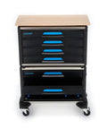 Hella Sturdy Tool Cart With Six Roomy Drawers And Premium Wood Worktop Rolling Shop Trolley Aluminum Body Heavy Duty Mobile Organizer.