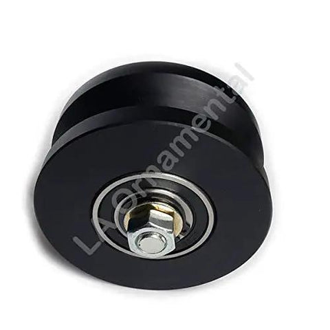 Heavy Duty Four Inch Uhmw Nylon V Groove Rolling Wheel Built Tough For Smooth Sailing Performance Featuring Sealed Ball Bearings And Zero Hassle Sliding Gate Motion Rated At Seven Hundred Fifty Pounds Capacity Set Of Two, black nylon wheel with sealed bearings.
