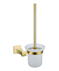 Heavy Duty Wall Mount Toilet Brush Holder With Sleek Chrome And Matte Black Finish A Rock Solid Bathroom Staple That Tackles Toilet Grime Hella Fast And Delivers Zero Fuss Cleanup, featuring a gold finish and frosted glass holder.