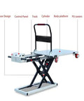 Heavy Duty Electric Scissor Lift Table With 660 Pounds Capacity Hella Sturdy Foldable Frame showing control panel and PU casters.