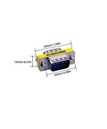 2 Pack DB9 Male to Male RS232 Gender Changer Coupler Adapter with nickel plating and gold pins, dimensions visible