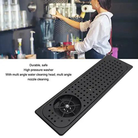 Top Shelf Heavy Duty Stainless Steel Pitcher Rinser With Power High Pressure Spray Jet And Quick Drip Tray, mounted in bar setting.
