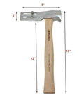 No Sweat One Hand Nail Setup Game Changing Magnetic Face Roofing Hatchet With Solid Forged Steel Head And Handy Utility Blade Sweet For Quick Dry In And House Wrap Projects That Contractors Straight Up Adore, showing dimensions and metal head.
