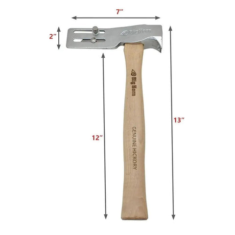 No Sweat One Hand Nail Setup Game Changing Magnetic Face Roofing Hatchet With Solid Forged Steel Head And Handy Utility Blade Sweet For Quick Dry In And House Wrap Projects That Contractors Straight Up Adore, showing dimensions and metal head.