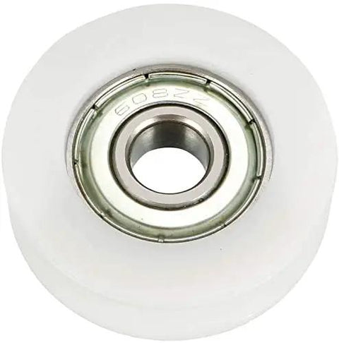 White 4 Pack V Groove Guide Bearing Pulley Wheels 8X30X11MM Aluminum Linear Sliders For 3D Printers And CNC showing a detailed view of a pulley wheel.