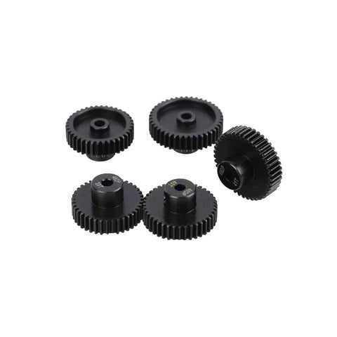 Metal 48P pinion gear set for one-tenth scale RC cars 38T to 42T with 3.175mm shaft and hex key, durable steel drive gears for brushless motors.