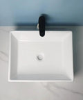 USZWBY Vessel Sinks Modern Minimalist Home Balcony Ceramic Wash Basin Bathroom Square Flat Bottom view from above with faucet.