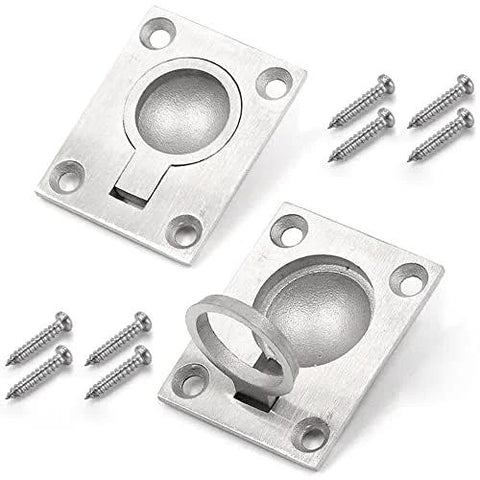Two Pack Stainless Steel Flush Ring Pull Handles For Marine Hatches Cabinets And Doors Hidden Recessed Lifting Ring Pulls With Eight Screws