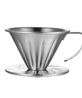 Pour Over Coffee Dripper With Stainless Steel Cone Filter, Reusable V Shaped Dripper With Handle, shiny surface on white background