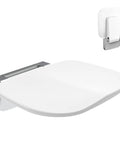 Fold Down Wall Mounted Shower Chair With 400 Lb Capacity Space Saving Foldable Shower Seat Bench For Adults Elderly And Disabled White Waterproof Easy Clean Stable And Safe shown in open position