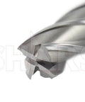 End mill bit, 7/8 in diameter x 7/8 in length, 4-flute HSS center-cut, close-up of tip