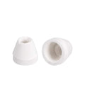 Ceramic electrical insulator beads, two white 4mm-diameter tapered hollow porcelain tubes.