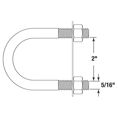 Diagram of a U-Bolt Round Bend 5/16-18 Thread, 2-Inch Inside Width Fits 2-Inch Pipe Or Conduit, Overall 3-1/2-Inch Length, Ten Pack