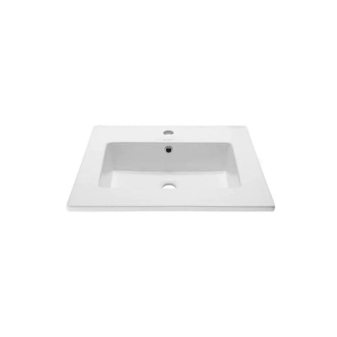 Front view of Voltaire Vanity Top Sink with Integrated Bowl Glossy White Ceramic Top Mount No Fuss Install Scratch Resistant NonPorous Surface