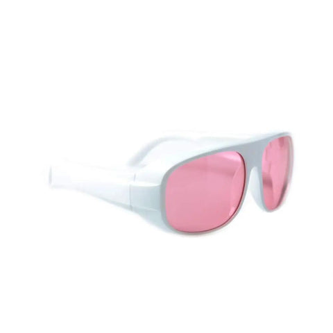 Premium Laser Safety Glasses For 755Nm And 808Nm Devices, white frame with pink lenses, designed for laser protection.
