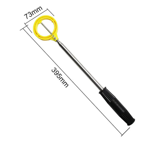 Extendable Golf Ball Grabber Tool With Auto Head Release Stainless Construction 79 Inch Telescoping Reach, Yellow Finish, side view