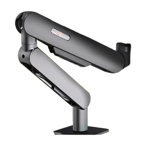 Hella Sturdy Articulating Monitor Mount With Smooth Slide Mechanical Arm For Desk Setup and Sick Posture Relief is shown from the side.