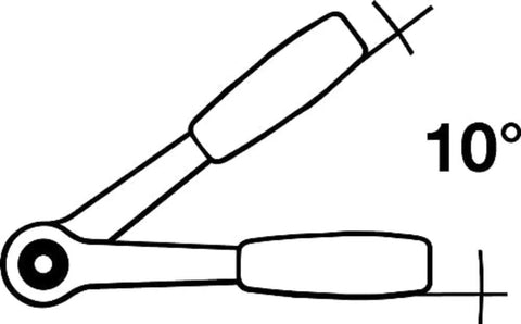 Half Inch Square Drive Reversible Ratchet With 36-Tooth Precision diagram showing 10-degree angle of movement.