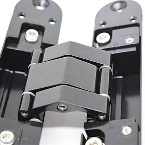 Close-up of a premium zinc alloy hidden three dimensional adjustable door hinge for cabinets showcasing ultra-durable finish