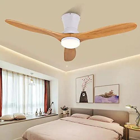 The Real Deal Industrial Wooden Ceiling Fan With Integrated Lights In A Stunning Silver Finish Brings Rustic Charm And Smooth Airflow To Your Kitchen Or Living Space With Style, showcased in a cozy bedroom.