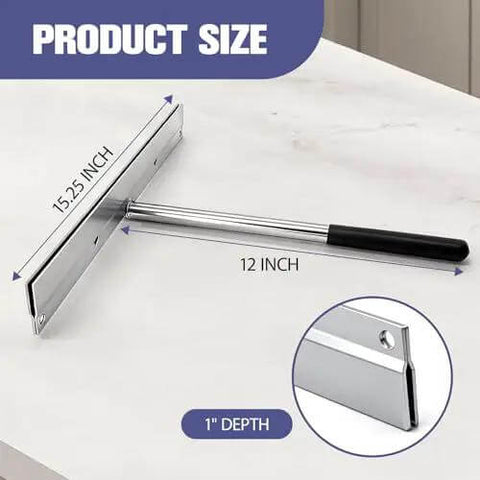 Pro Grade 15.25 Inch Sheet Metal Bender Folding Tool with 1 Inch Hem Depth, shown with dimensions on a countertop