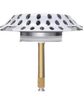 Hair Stopper Catcher Anti-Clogging Bathtub Drain Stopper with Strainer viewed from above, featuring a metallic finish and mesh design.